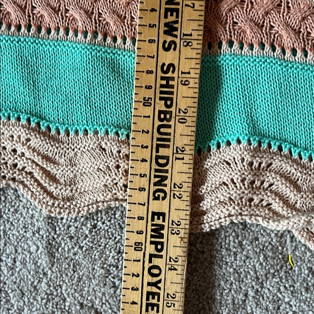 BiBi Green and Tan Striped Crochet Knit Top Size Medium - Picture 9 of 10